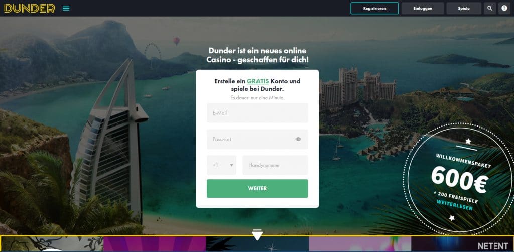 Dunder Casino Registrierung