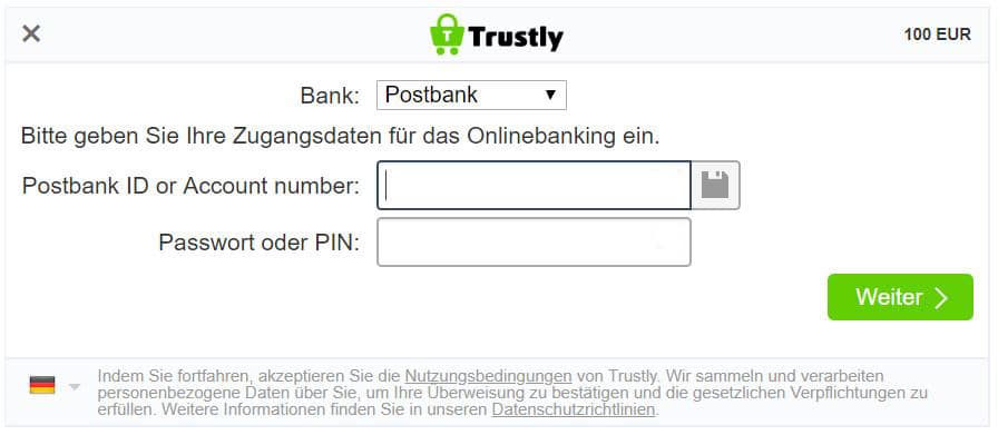 Trustly Online Banking Verifikation - Holen Sie sich den Casino Bonus für die erste Einzahlung
